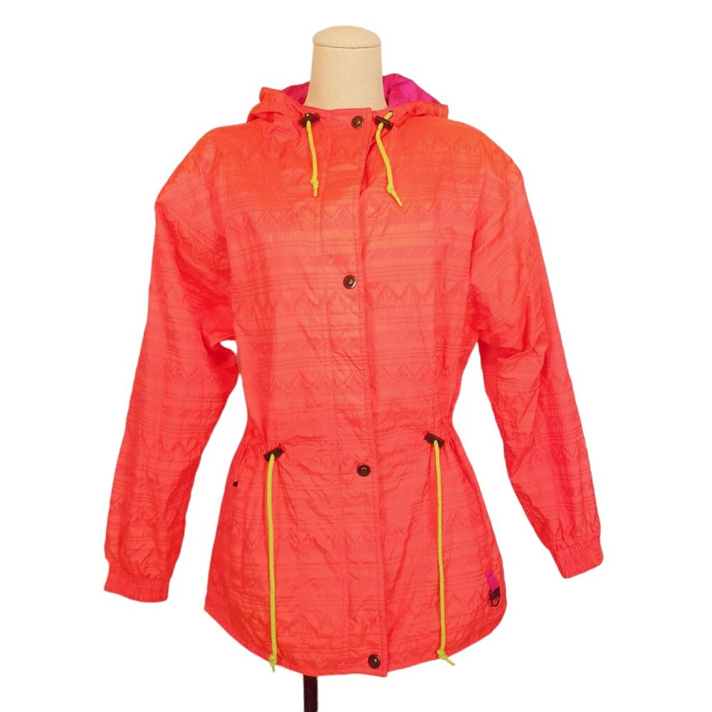 Skyr Vintage 80's Neon Lightweight Windbreaker Ski Jacket Orange Sz 8 - Picture 2 of 11